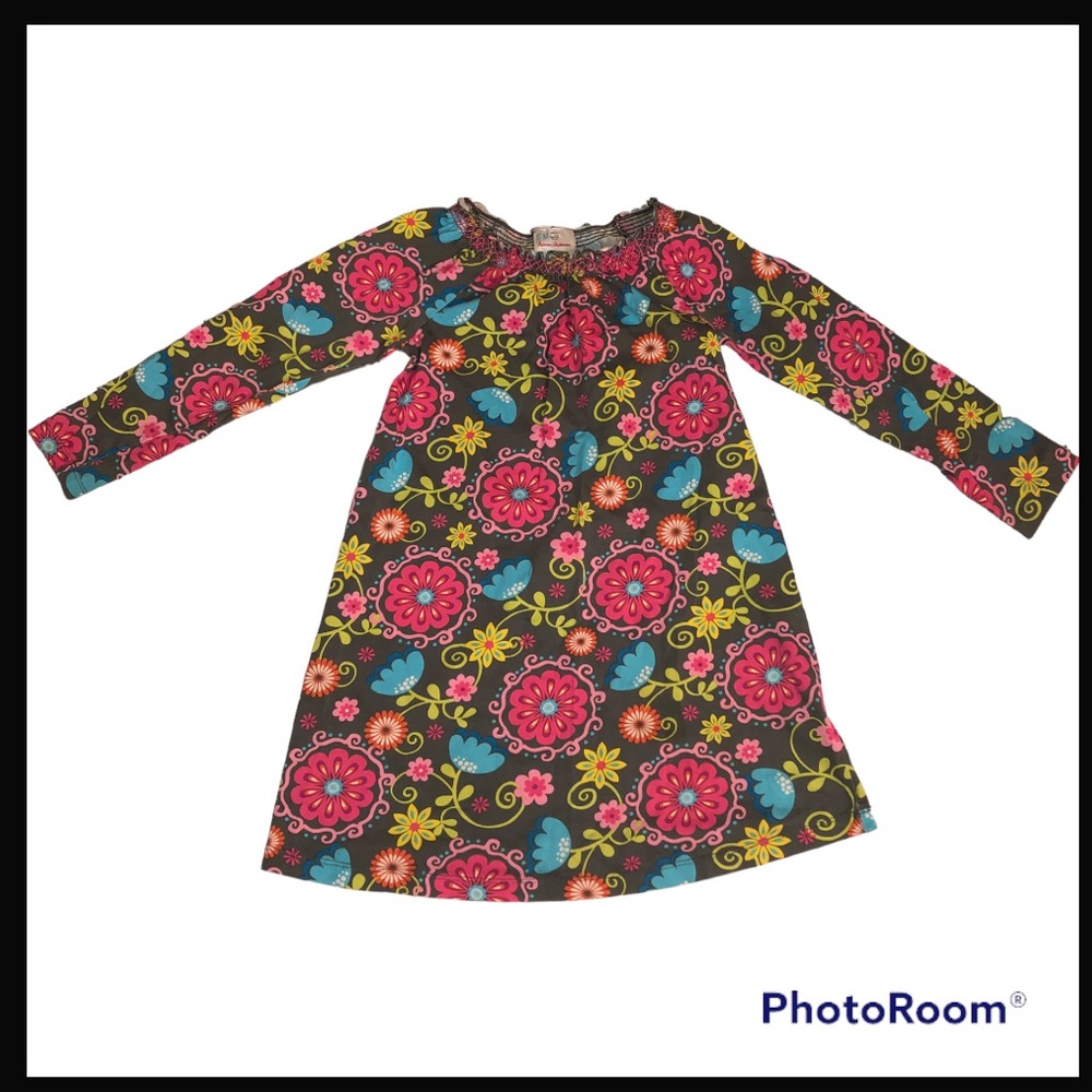 Hanna Andersson Dress Floral Mandala Long Sleeve 100% Cotton Sz 120 (US 6/7)EUC